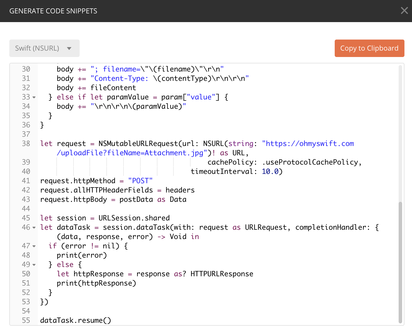 Postman Swift snippet 2